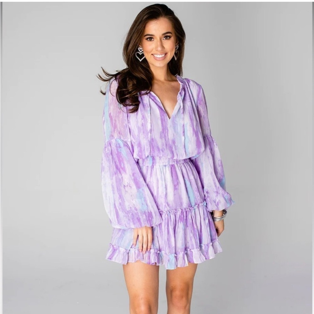 Buddy Love Lavender and Blue Long Sleeve Dress